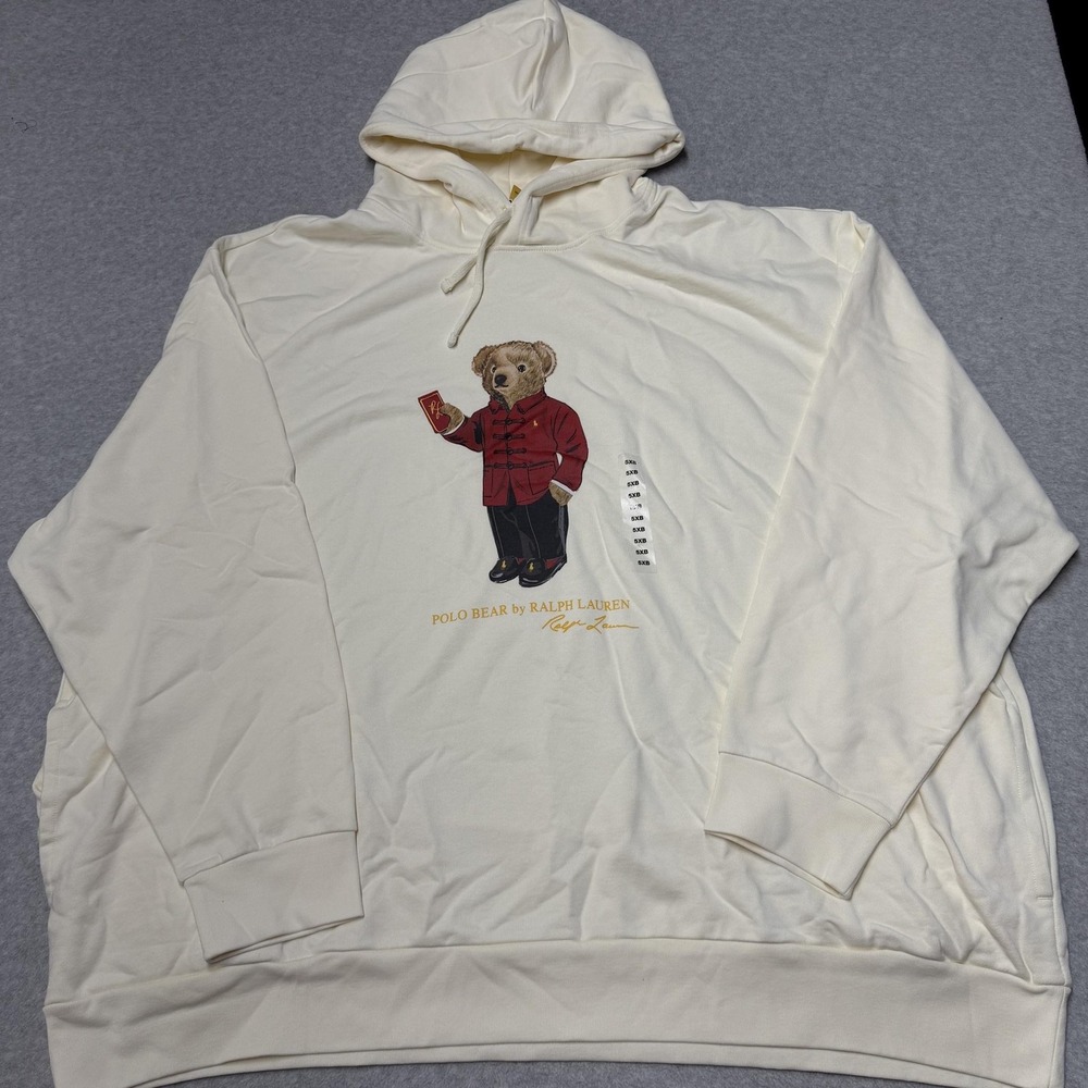 Polo Ralph Lauren Hoodie Mens Big 5X White Lunar New Year Polo Bear Fleece